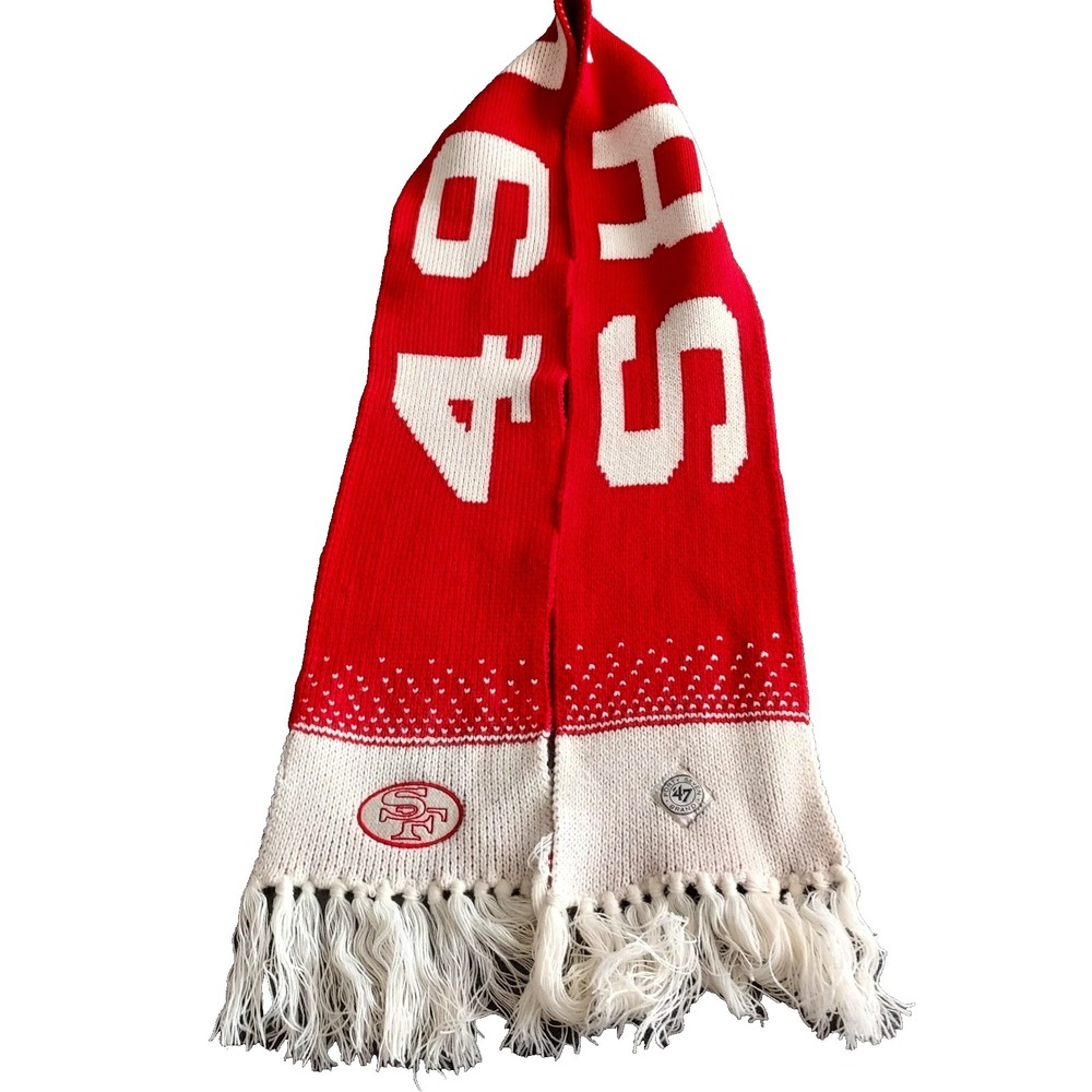 San Francisco 49ers Football Knit Logo Team Colors '47 Brand Scarf 7 x 70"‎ New